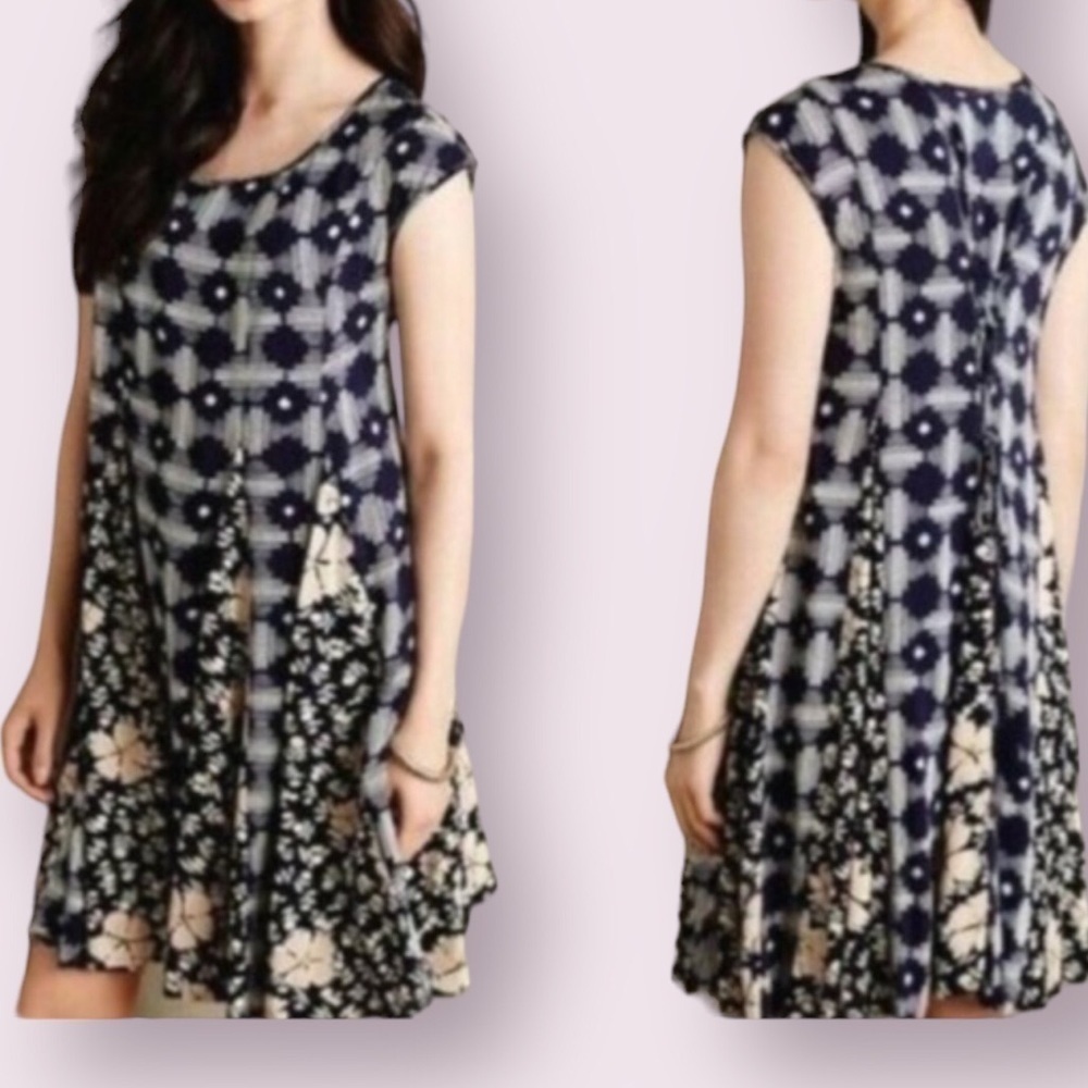 ANTHROPOLOGIE Maeve Womens Indiga Swing Cap Sleeve Pullover Knee Length Dress S